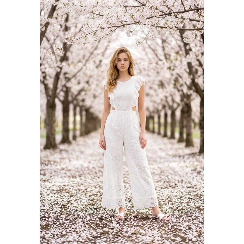Ivory Broderie Anglaise Jumpsuit S Coquette Fairy Regencycore Boho Bride